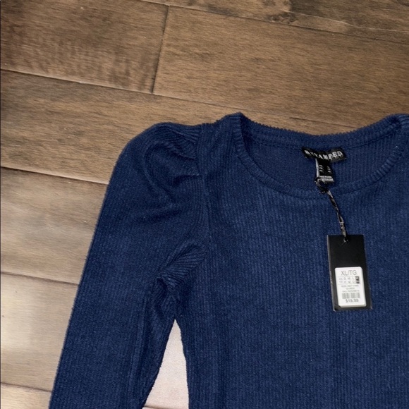 Revamped Elegant Navy Blue ripped sweater Long sleeve dress, BNWT size XL - Picture 2 of 8